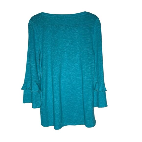 NEW Soft Surroundings Erin Tunic Top Teal Blue Linen Blend Ruffle Sleeve Top SzM - Picture 5 of 15